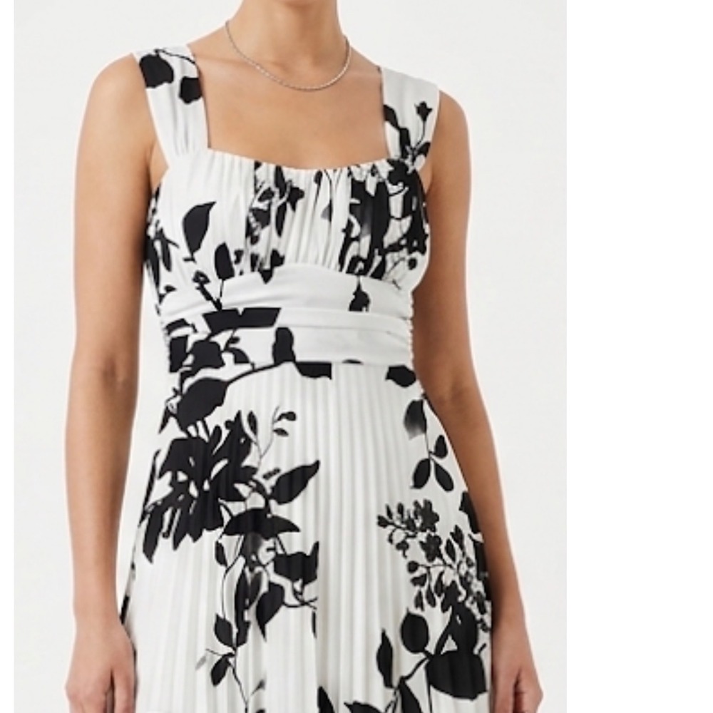 Speechless Womens Black White Floral Pleated Midi‎ Dress Empire Waist Size M